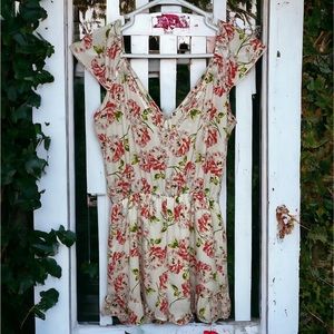 Pins And Needles Womens Small White Romper With Pink Floral Design Made in USA